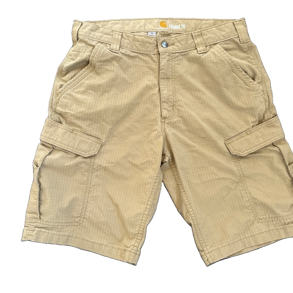 Carhartt Mens Relaxed Fit Ripstop Cargo Shorts Tan Khaki Size 34 Work Utility